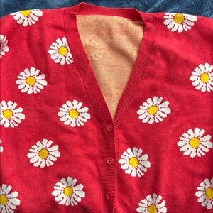 Red Daisy Pattern Women's Sweater. Xl